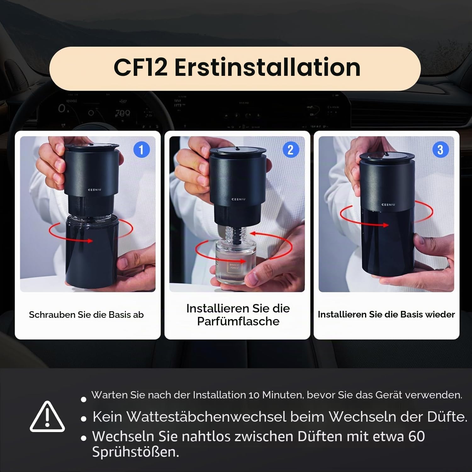 Auto Ceeniu F26/CF12 Spezielles Parfümnachfüllung - 45 ml - Kann 2 bis 6 Monate Lang Verwendet Werden - Hergestellt mit Natürlichen Pflanzenextrakten - Französischer Importduft - Pure Cologne