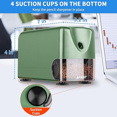 Miniatura 6 de AFMAT Sacapuntas eléctrico resistente, sacapuntas de aula de parada automática para lápices de colores n. 2 de 0.394 a 0.394 pulgadas, sacapuntas
