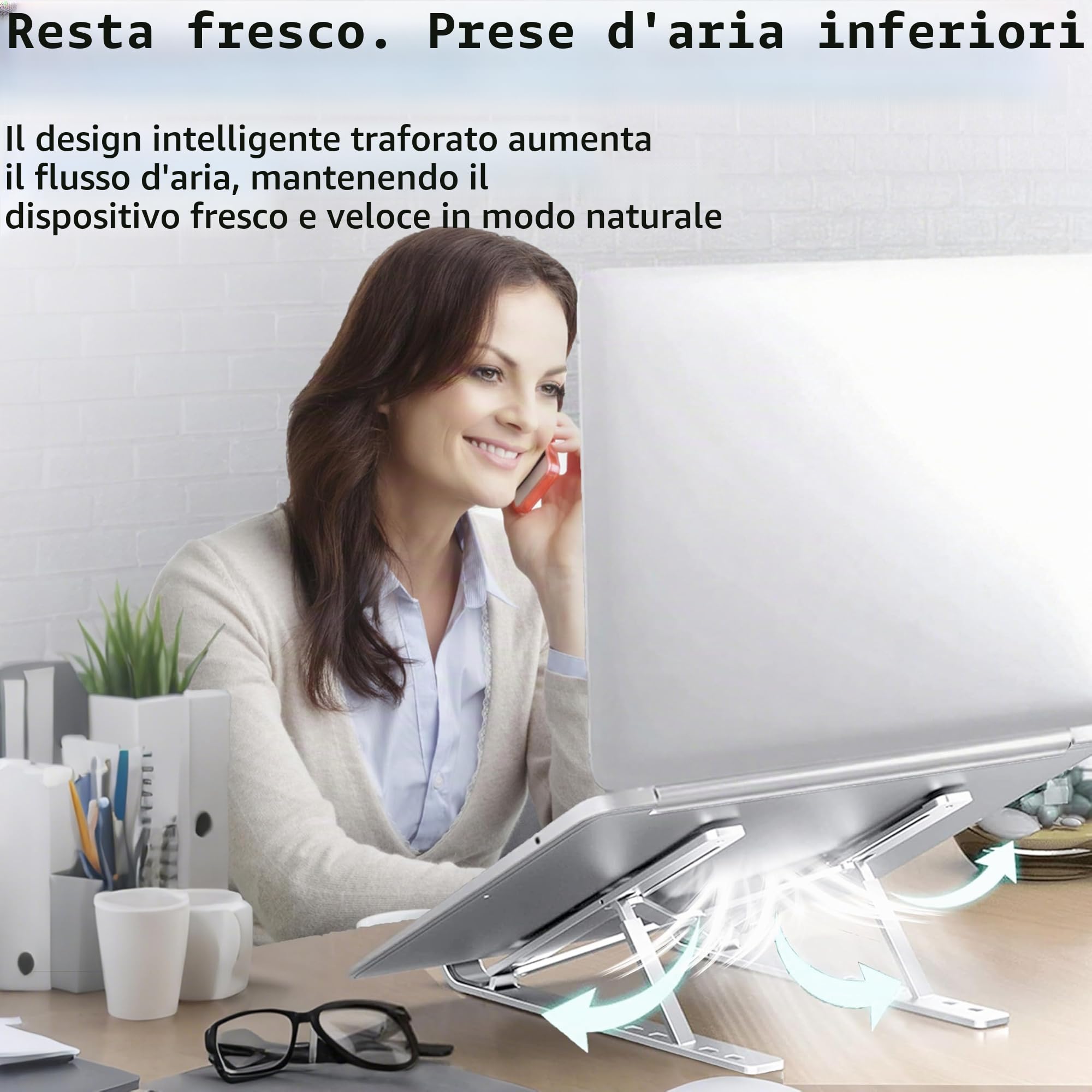 AiTodos Supporto Laptop in Lega di Alluminio, Pieghevole, Antiscivolo con Ventilazione, Regolazione a 6 Marce