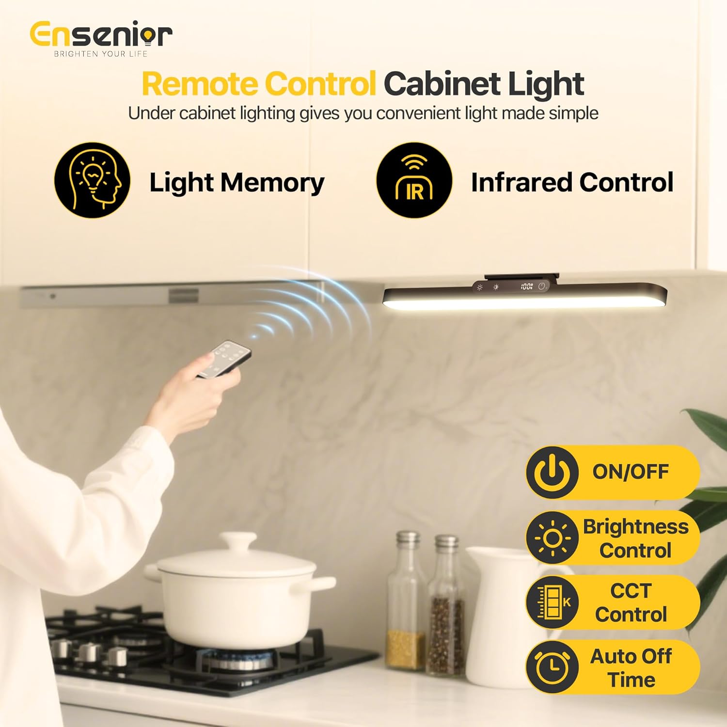 Ensenior Makeup Light, 14 inch Rechargeable Vanity Lights for Mirror with Auto Off Timer Remote Magnetic Stepless Dimming 3CCT 2500mAh Battery, Under Cabinet Lighting Wireless for Kitchen, 2 Pack