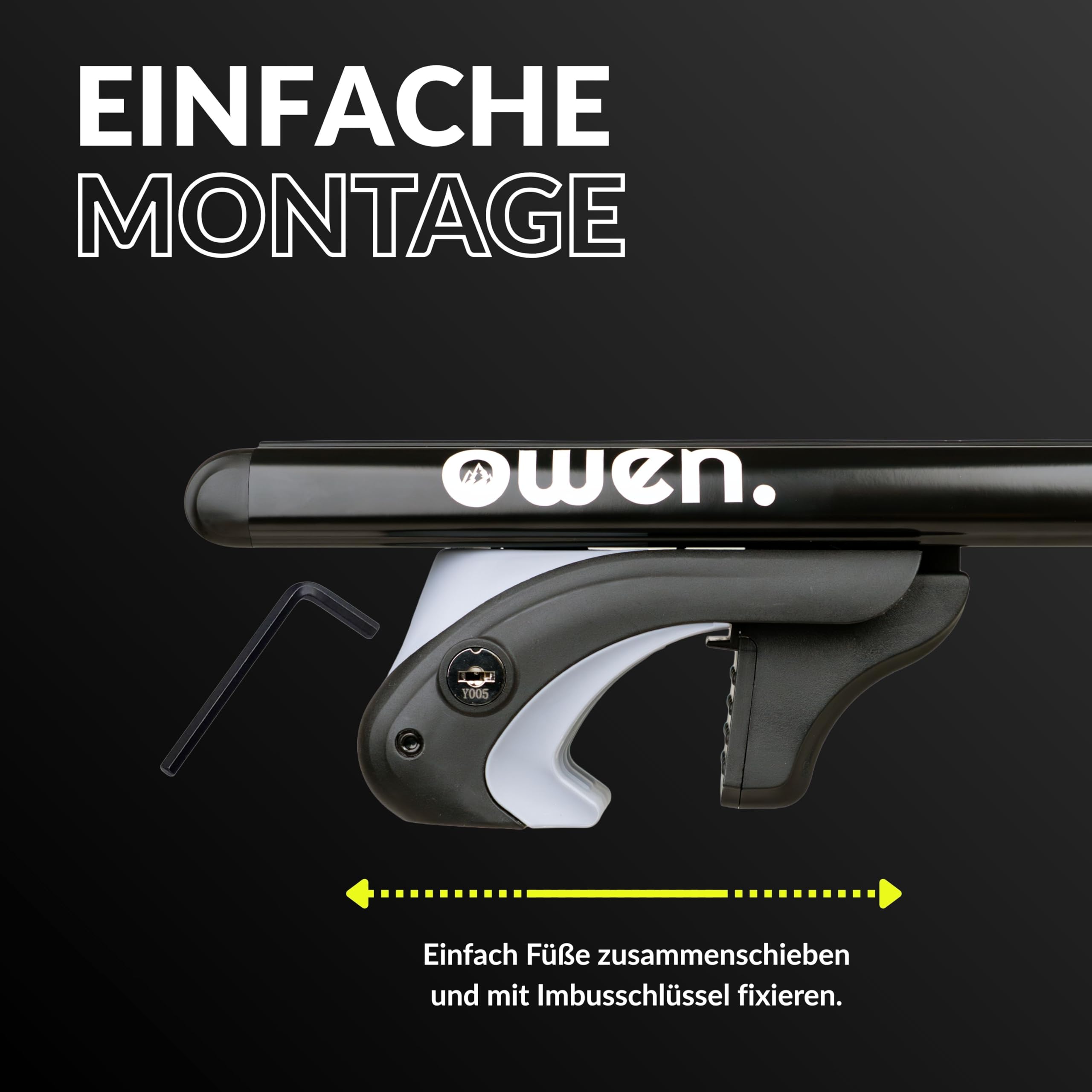 Owen 5.0 Auto Dachträger für offene Reling 120cm Schwarz | Alu Relingträger abschließbar 90kg dynamisch | Querträger verstellbar 70-108cm | für Dachbox, Dachzelt