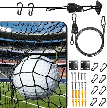 Golf Practice Net with Pre-Assembled Hanging System, 10x10ft/ 10x15ft/ 10x20ft Golf Netting for Garage & Backyard, Self-Locking Pulley & 3/16" PVC Coated Cable, Easy Setup for Golf, Baseball