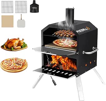 Pizzello Outdoor Pizza Oven 16'' Large Wood Fired 2-Layer Pizza Oven with Accessories