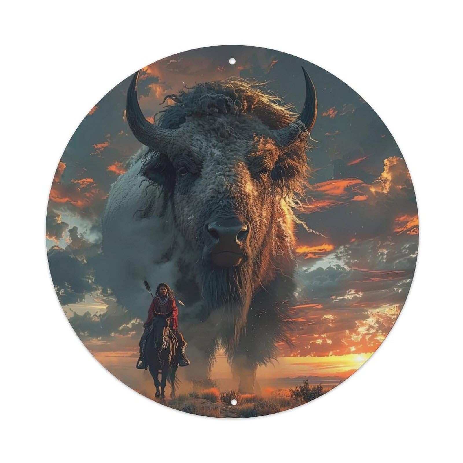 Animal Warrior Rider And Divine Buffalo Metal Tin Sign