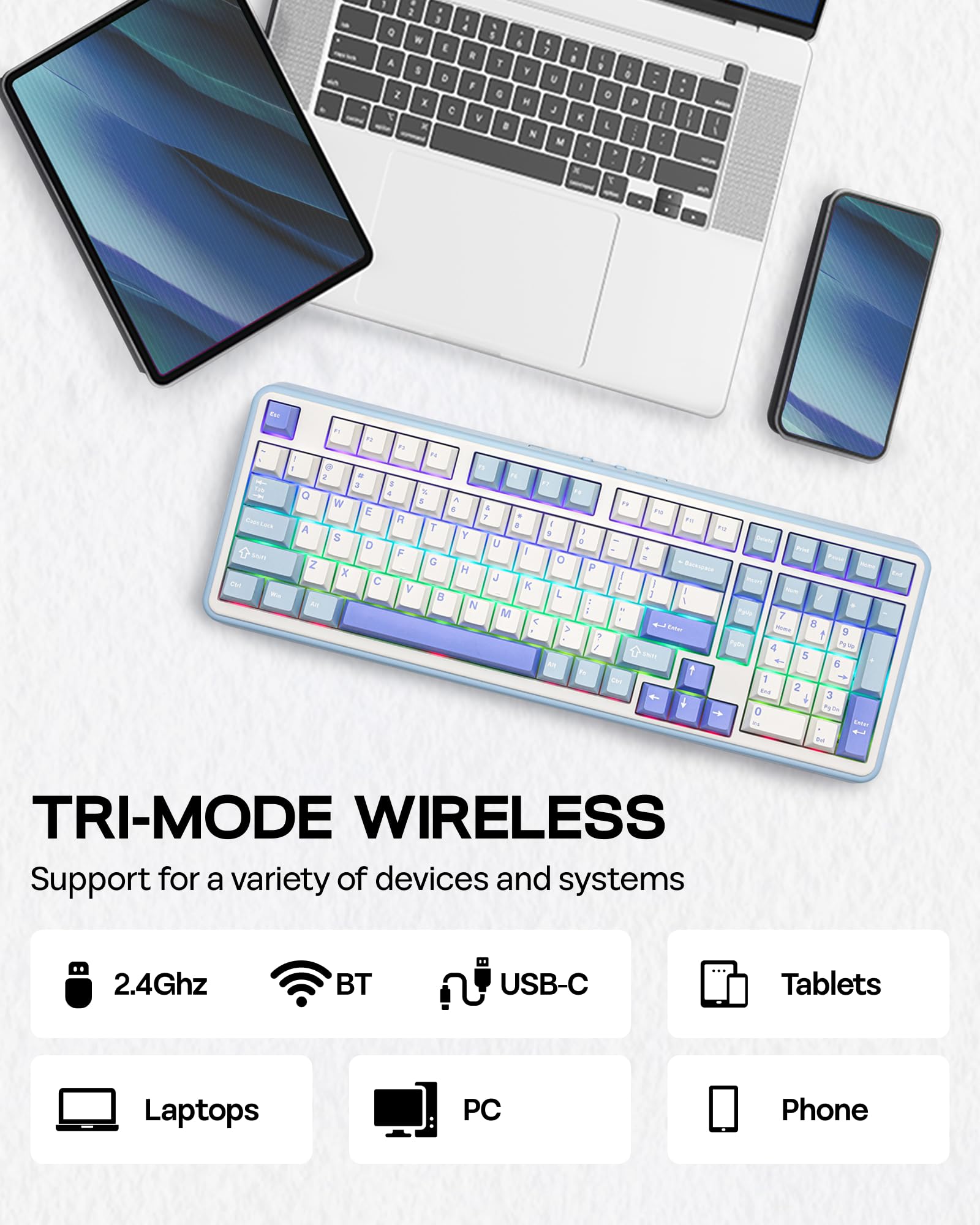 EPOMAKER TH99 Tri-Mode bezprzewodowa klawiatura mechaniczna z baterią 8000 mAh, wymienna niestandardowa klawiatura do gier RGB z klawiaturą numeryczną, kremowa uszczelka do komputera PC/Mac/biura