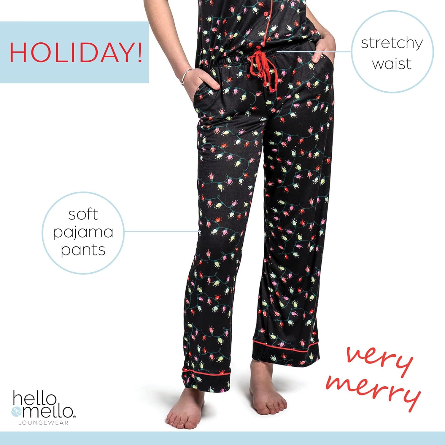 Hello Mello Women's Holiday Pajama Pants Comfy Lounge Sleep Bottoms Soft Sleepwear with Side Pockets - Image 3