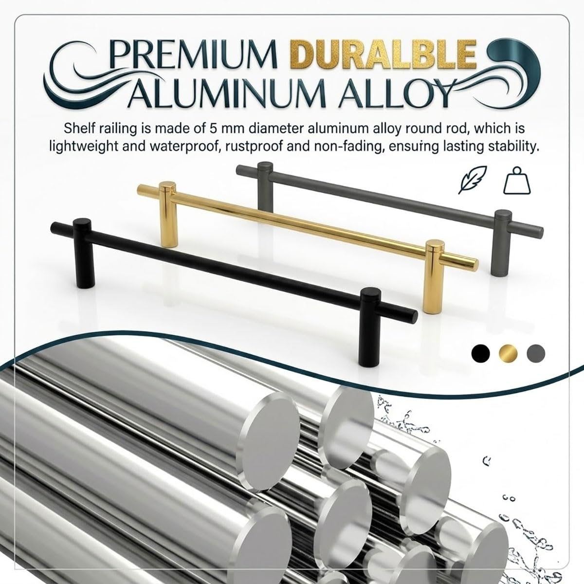 Barandilla Protectora para Estantes de Aluminio para Estanterías Zapatero | Protección Metálica Decorativa para Librería y Armario, Kit de Barandilla y Muebles(Gold-8pack,40in/102cm)