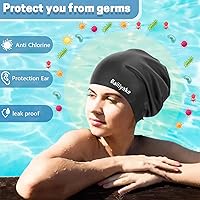 Vista 5 de Paquete de 3 gorros de natación extra grandes para trenzas y rastas, gorro de natación de silicona impermeable para mujeres con cabello largo