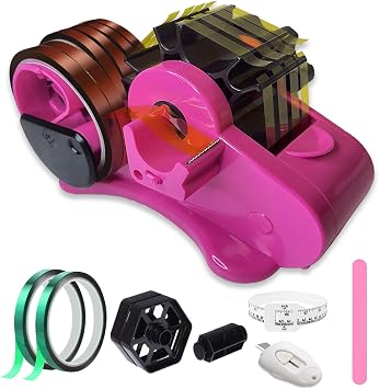 MECOLOUR Multi-Roll Heat Tape Dispenser 6 pcs Sublimation 1" + 3" Core Double Reel Cores Sublimation for Heat Transfer Tape, Semi-Automatic Tape Dispenser with Compartment Slots Set -Pink