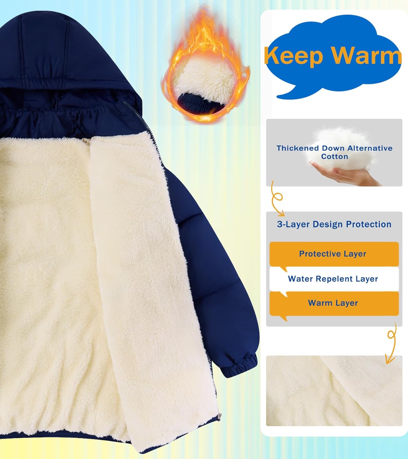 uideazone Boys' Winter Coat Medium Length Warm Hooded Puffer Jacket Down-like Cotton Waterproof Outwear 5-12Y - Image 5