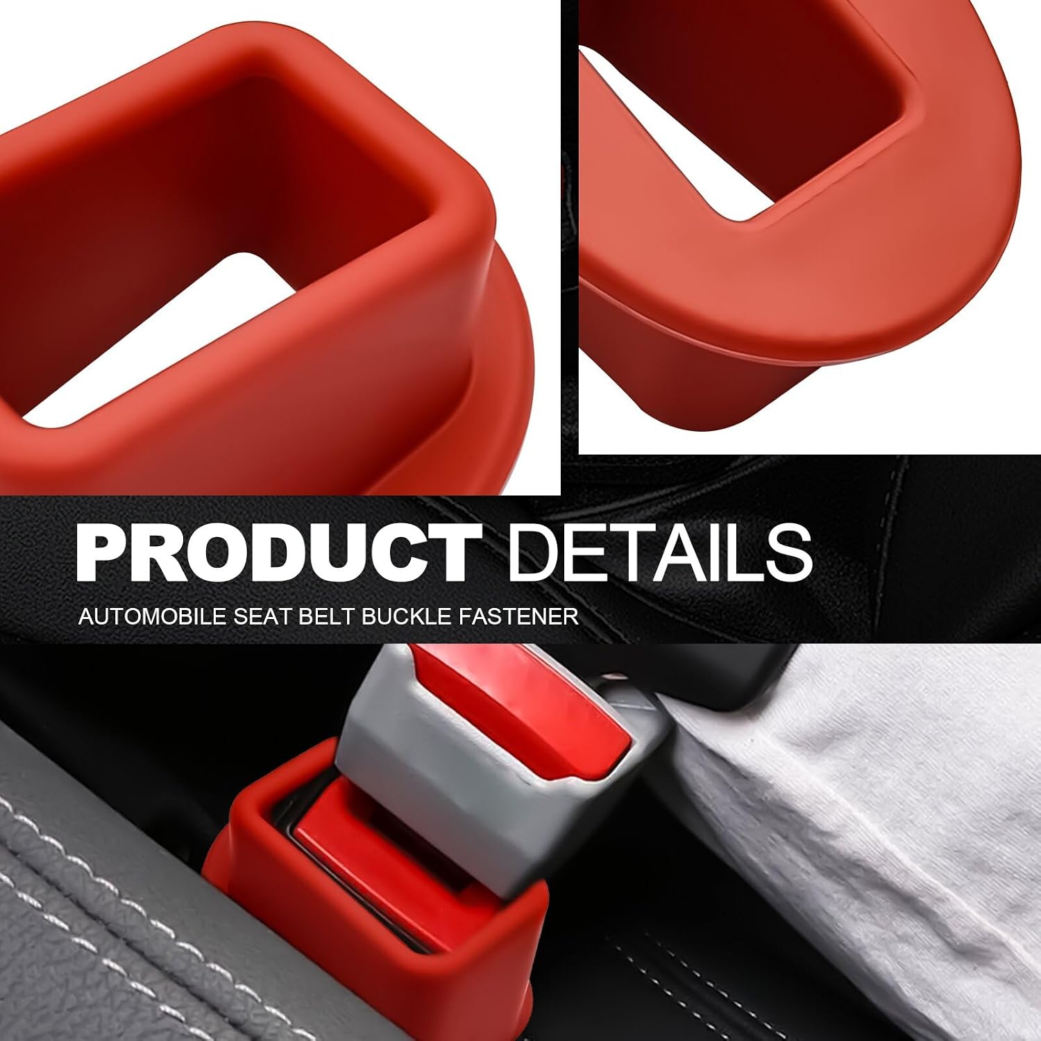 2PCS Silicone Car Safety Belt Buckle Holder, Universal Auto Safety Belt Receptacle Booster & Fixer, Non-Slip Buckle Guard Cover for Kids, Easy Access (Red)