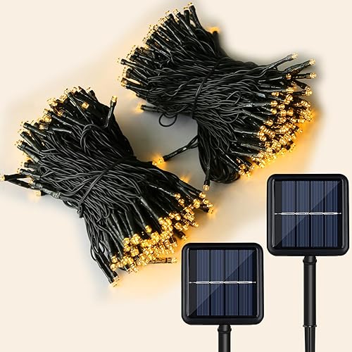 YAOZHOU Guirnalda de luces solares de Navidad impermeables para exteriores, paquete de 2 unidades en total de 144 pies, 400 luces LED de hadas