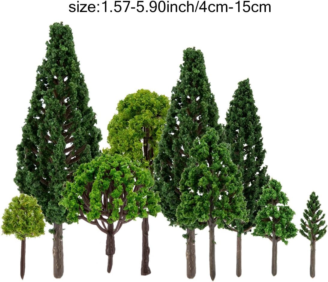 peony man 40 Pieces Model Trees -1.57 - 5.90 inch Mixed Model Tree Train Trees Architecture Diorama Ho Scale Model Trees for DIY Crafts or Building Model (Natural Green)