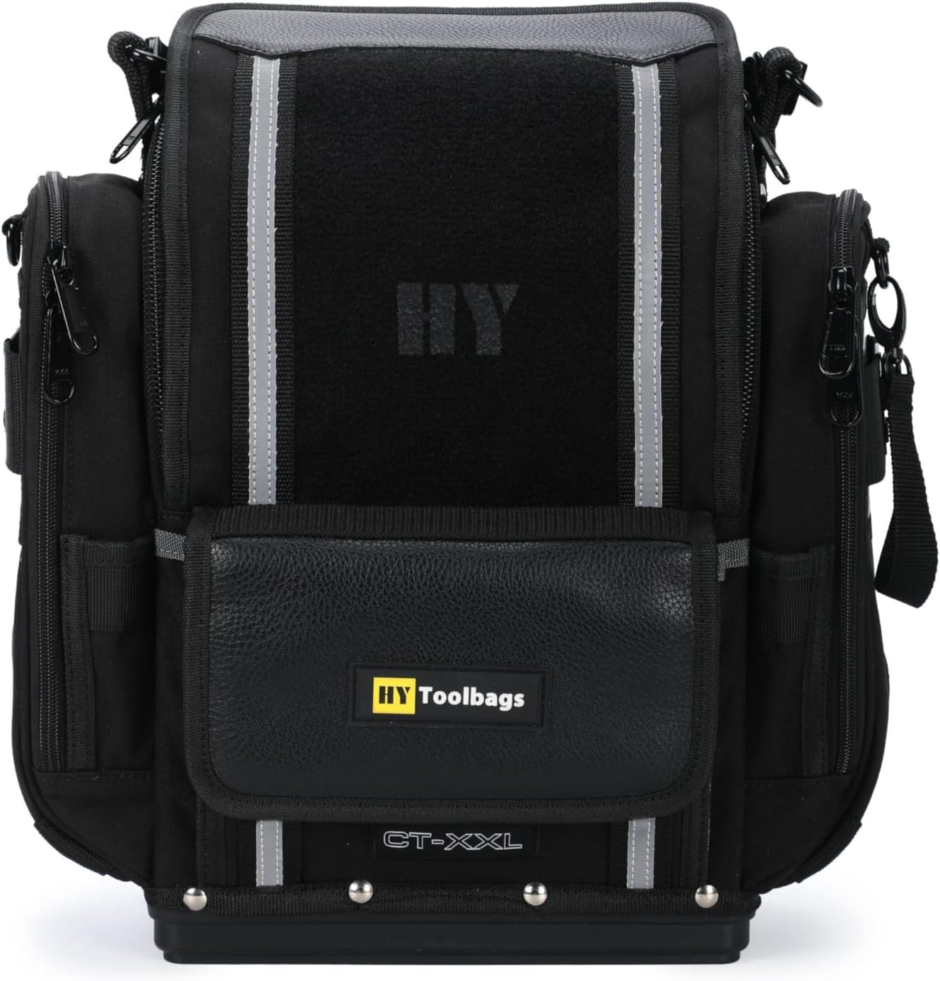 Large Closed Top Professional Electrician 1050D Nylon Tool Bag, Tool Backpack, over 20 Pockets, Lockable Zippers, Shoulder Strap, Molded Handle, Strong Sturctural, Hard Base, MeterPockets