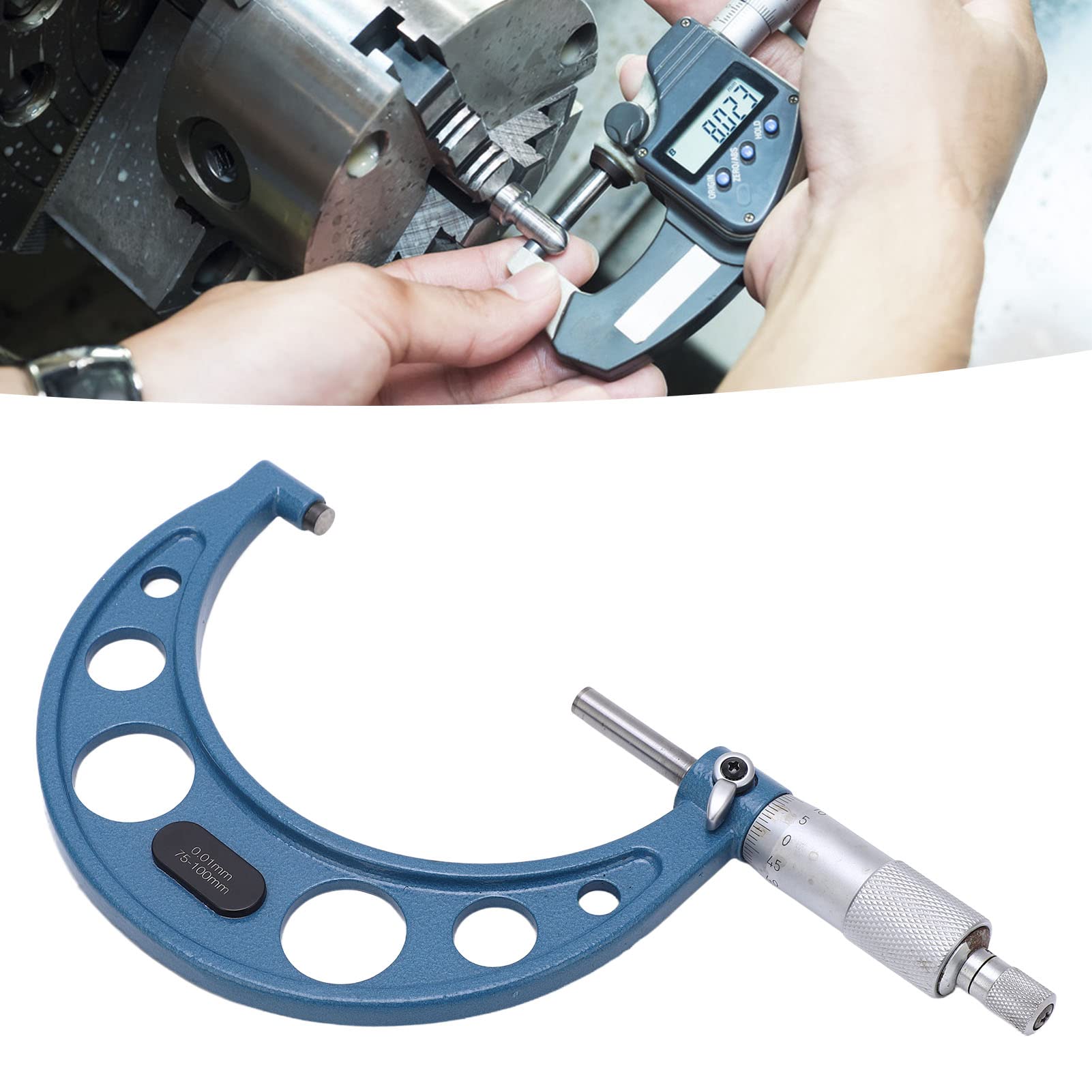 Palmer micrométrique en alliage stable à lecture précise 0,01 mm pour mesures externes – portable avec boîtier de rangement (75‑100/0,01 mm)