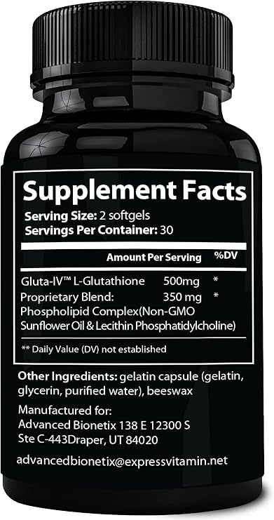 Advanced Bionetix 850mg Liposomal Glutathione Supplement | 60 Total Liposomal Softgels | Antioxidant Supplement w/Gluta-IVTM, 100X Absorption Over Powder Glutathione