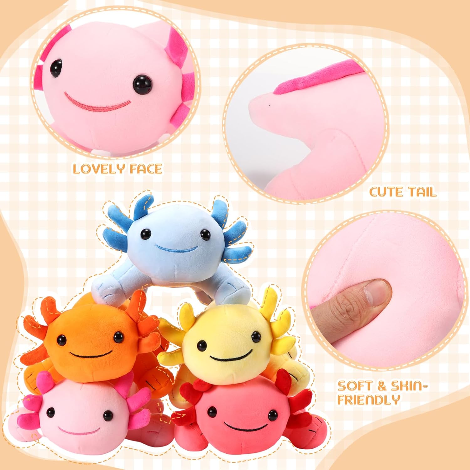 Libima 5 Pcs 12 Inch Axolotl Plush Toys Stuffed Animal Plushies Pillow Doll Cute Soft Axolotl Toy Stuffed for Birthdays Gift Home Decoration(Pink, Blue, Orange, Yellow, Red)
