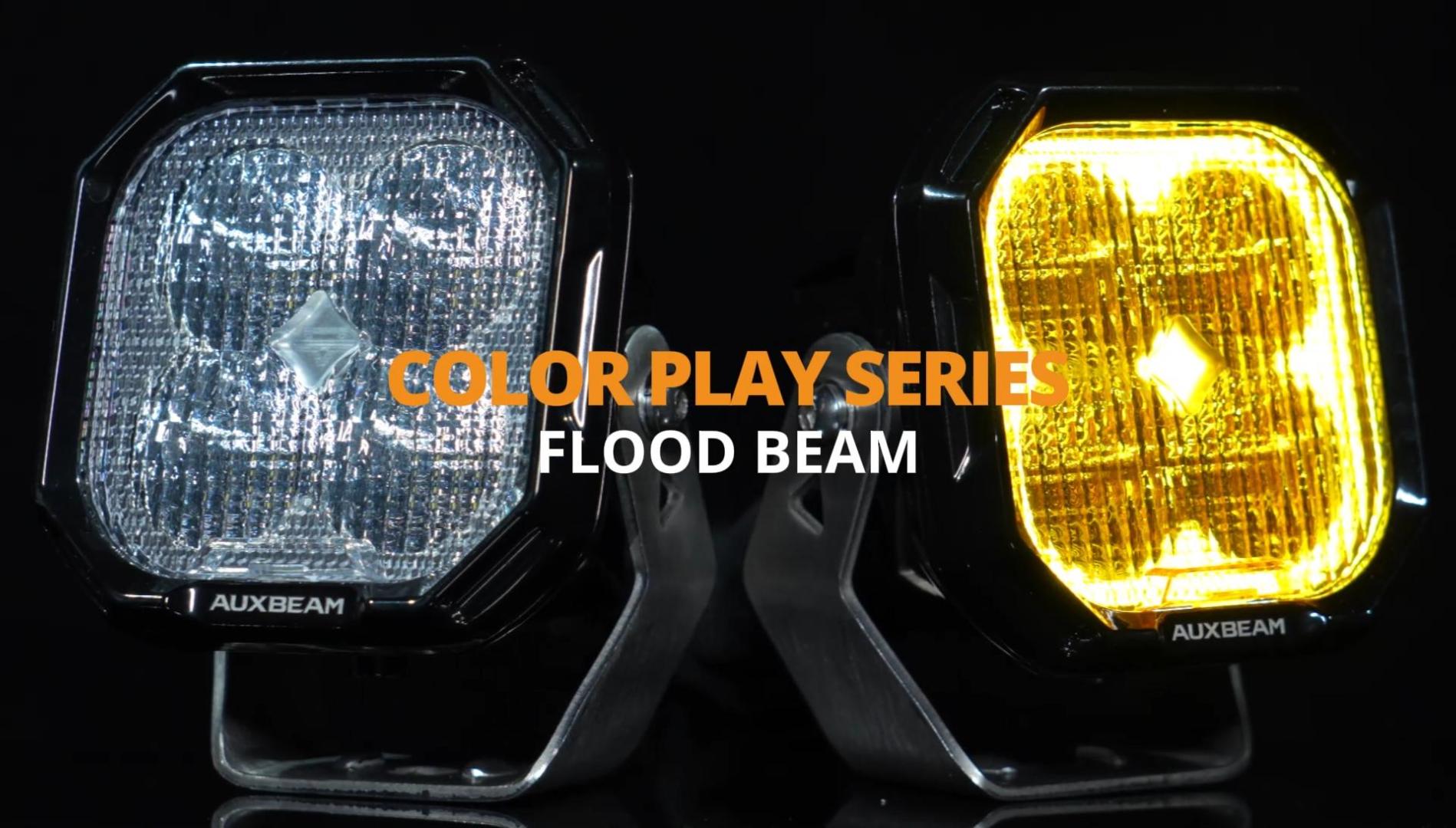 Image of Auxbeam Color Play 3 inch LED Pods 11600LM Flood Beam Offroad Driving Lights | White DRL / Amber Turn Signal, 100W Ultra Bright, 120 Wide Flood, IP68 Waterproof, for Jeep ATV UTV Truck, Swap Covers