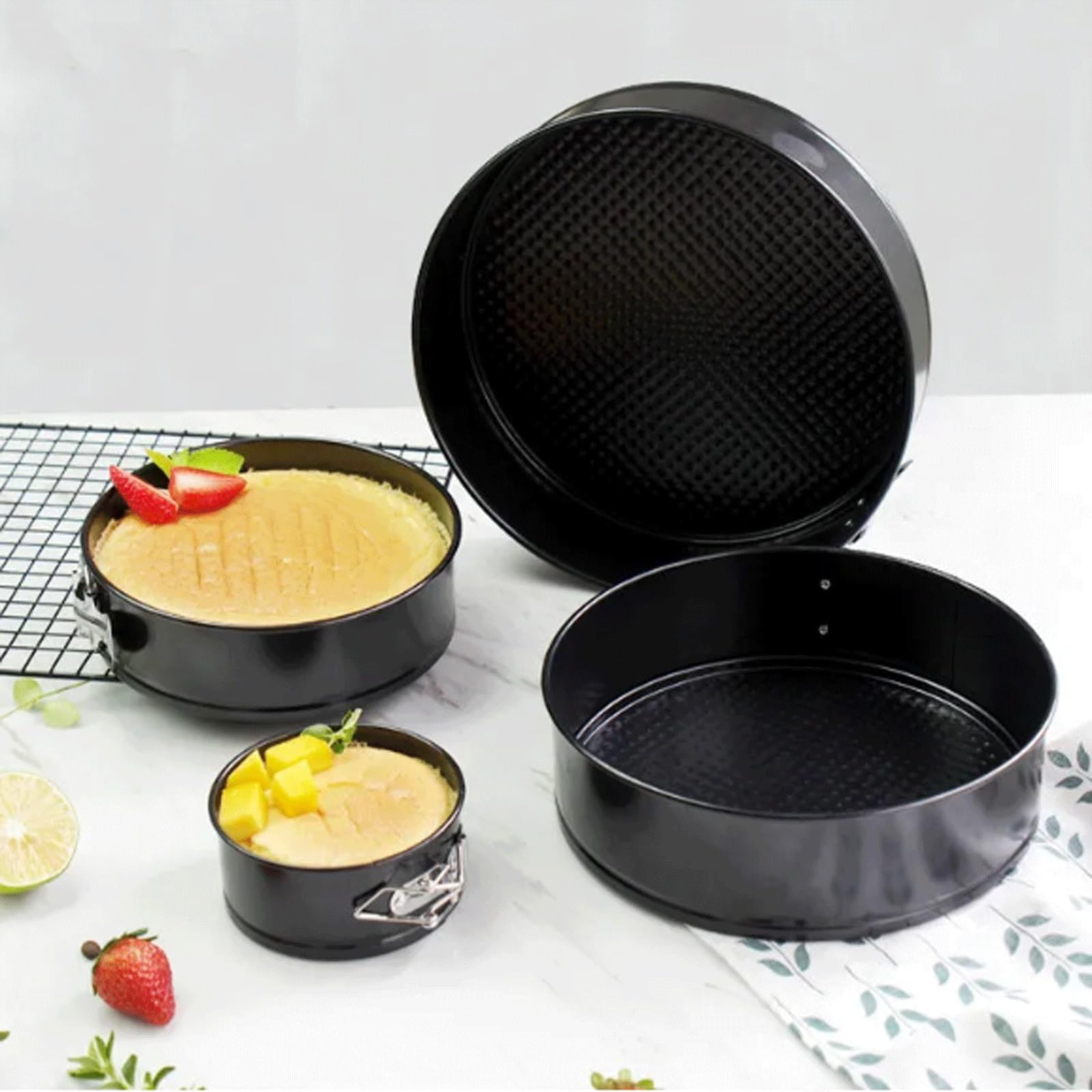 Ensemble de 4 moules à charnière ronds fond amovible, en alliage d'aluminium anodisé antiadhésif