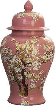 XENITE Pink Ceramic Vase Ginger Jars for Home Decor,Modern Elegant Dried Flower Vase Decoration for Living Room,Temple Jar Chinese Porcelain Gift Jars for Friends and Fami B