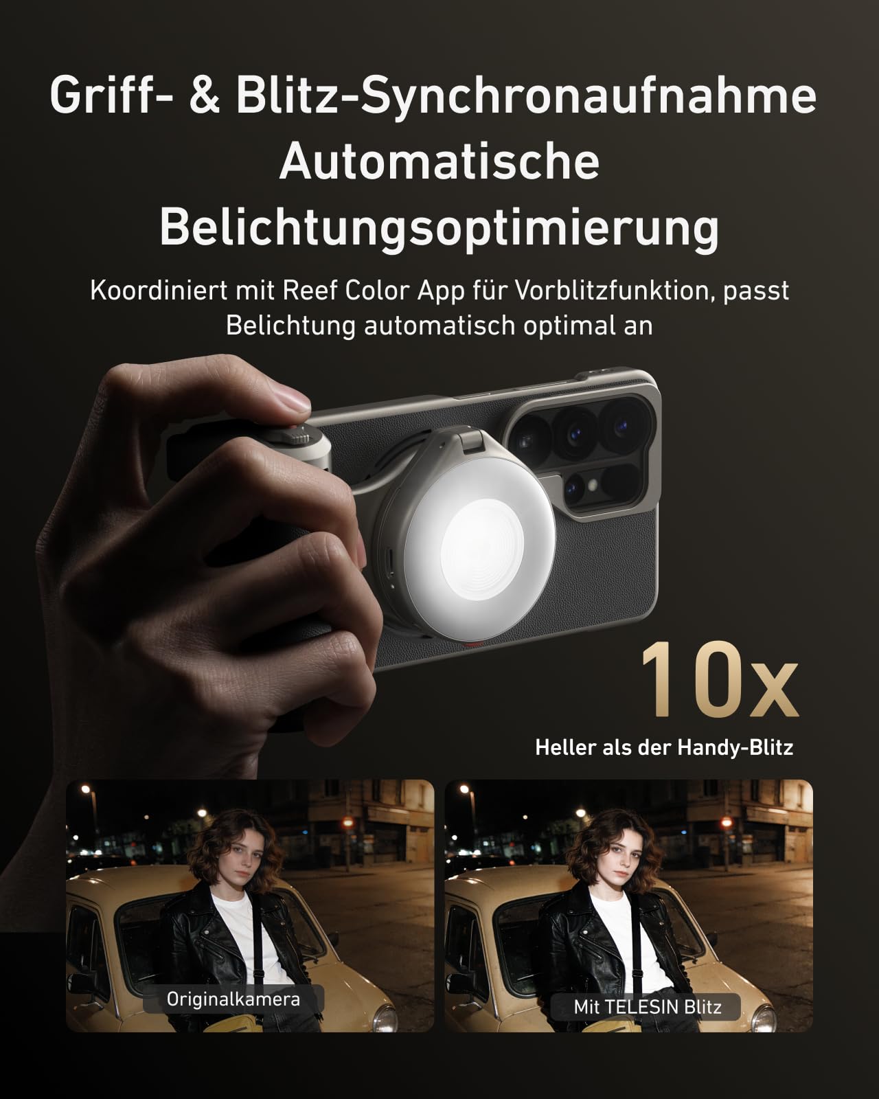 TELESIN Master Grip Kit für Samsung Galaxy S26 Ultra, Magnetisches Hülle & Grip mit 3200mAh Akku, ND16-Filter, 10-facher Blitz mit Vorblitz-Messung & LED, Kabelloses Laden, DSLR-Griff