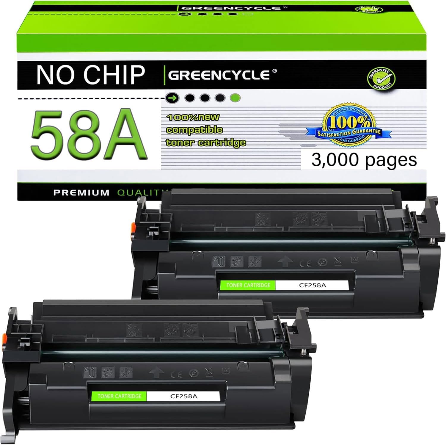 greencycle 2PK 58A [with Chip] Compatible Black Toner Cartridge Replacement for HP 58A CF258A Use with LaserJet Pro M404dn M404n M404dw MFP M428fdw