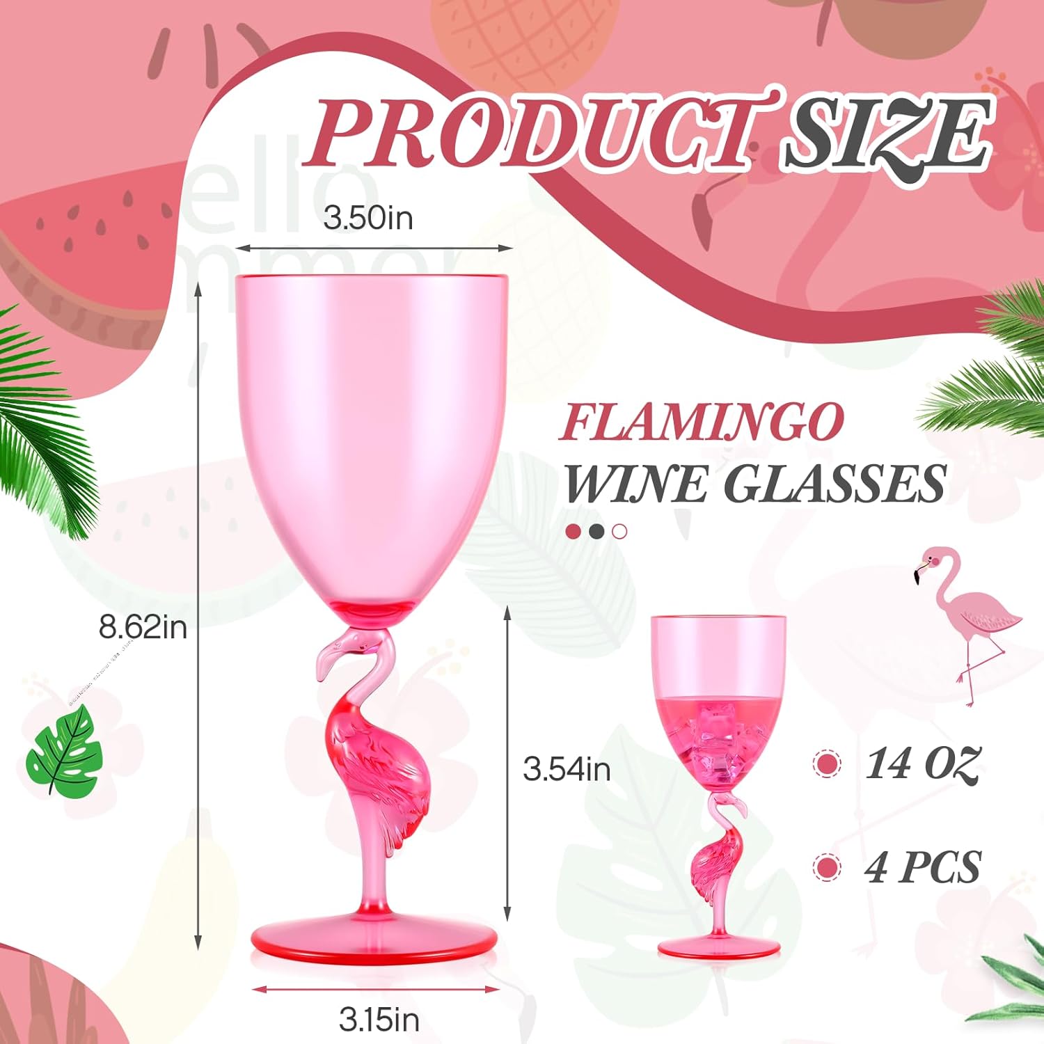 4 Pcs Flamingo Stem Wine Glasses 14oz Plastic Pink Glasses Reusable Funny Drinkware for Wine Beverage Flamingo Fiesta Party Favor Supplies - Image 2