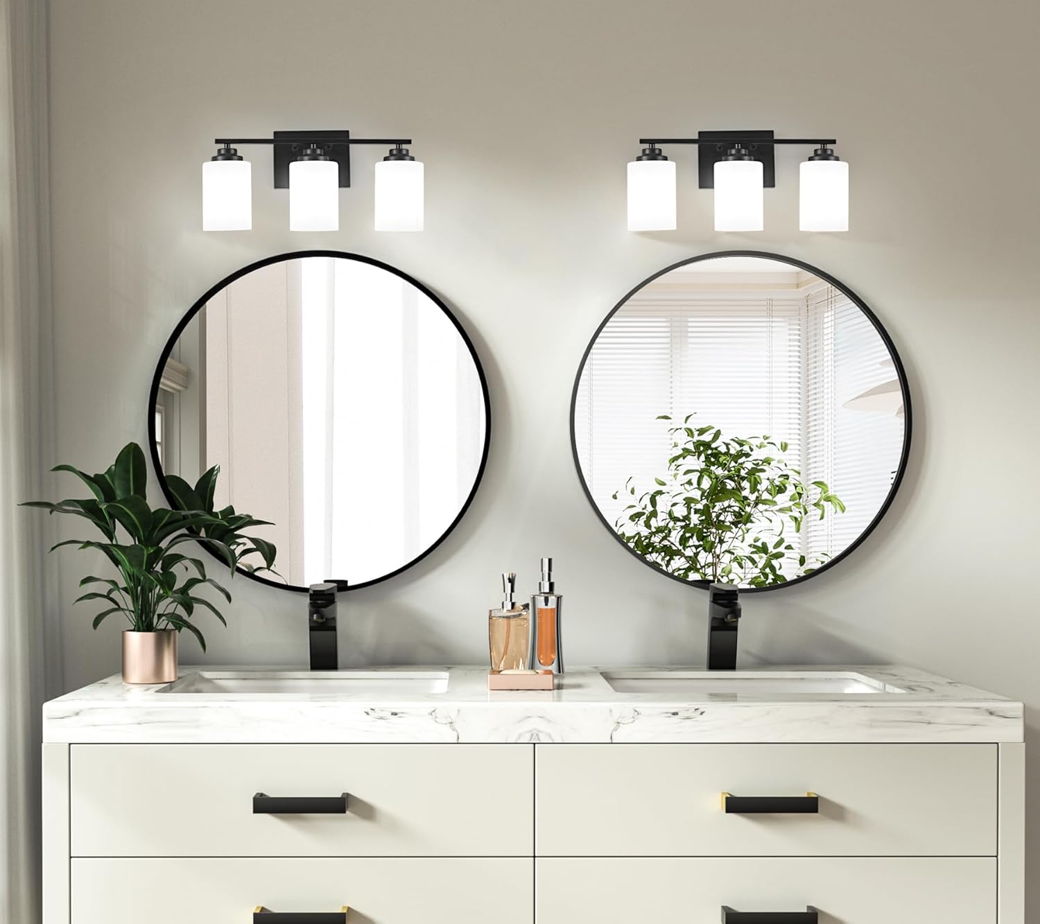 Black Bathroom Light Fixtures, 3-Light Bathroom Vanity Lighting Fixtures Over Mirror with Milky Glass, Modern Wall Sconce Lights for Bath, OS-JJ8301-3BK