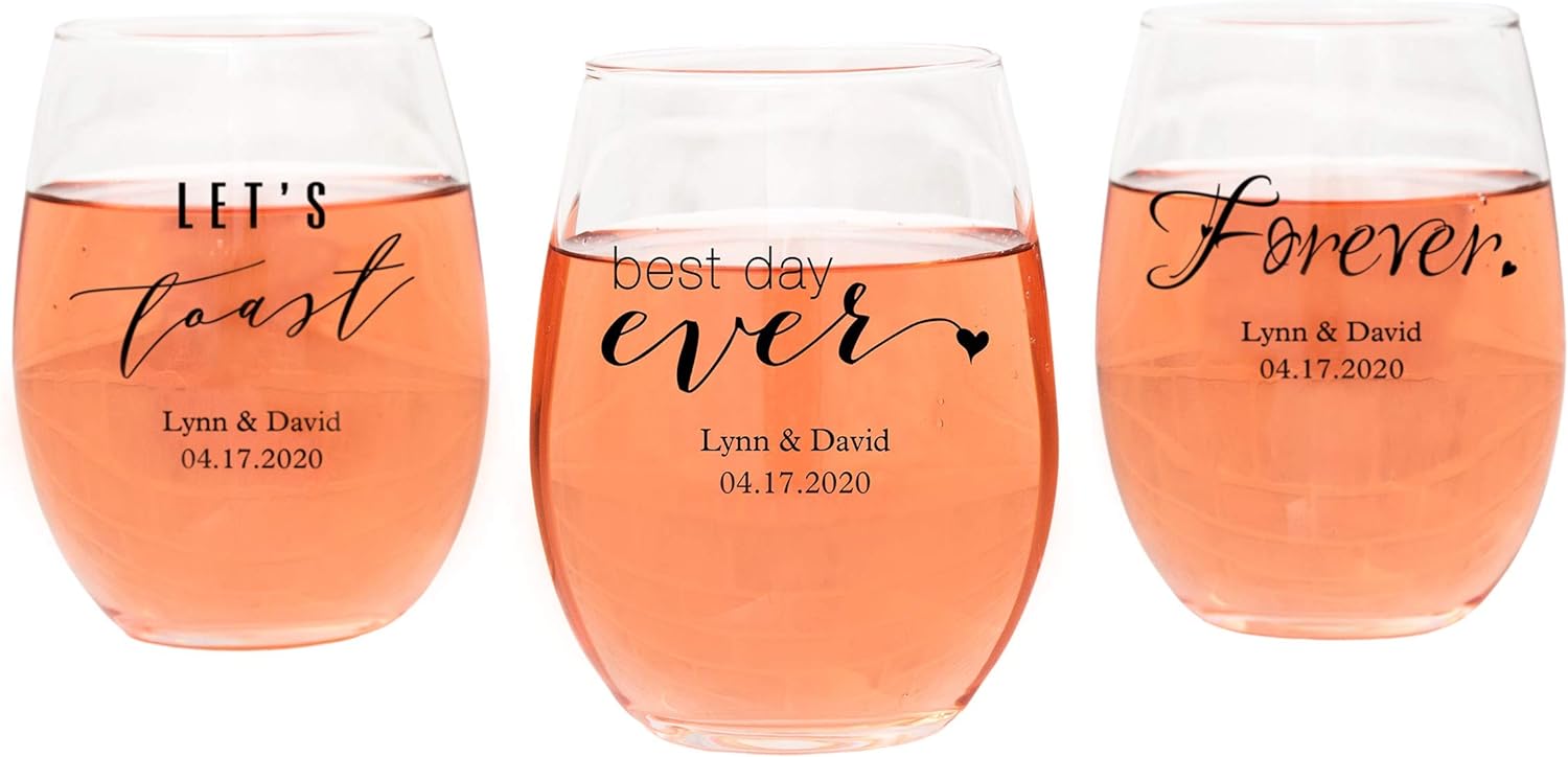 WEDDINGSTAR Personalized Small Stemless Wine Glass 9oz - 36 pack
