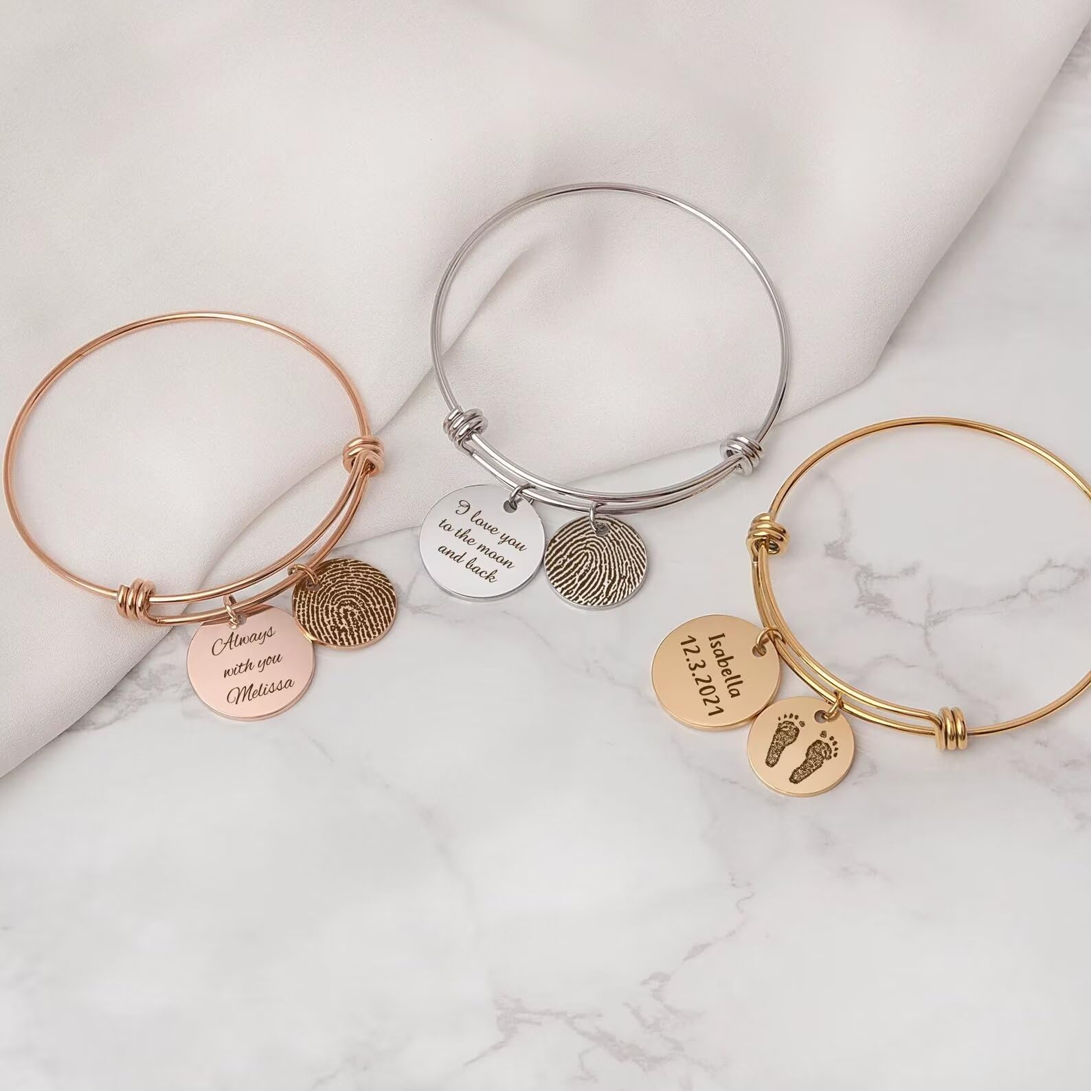 Joyería de pies de bebé personalizada - Pulsera de huella real grabada - Pulsera de huella personalizada - Pulsera de nueva mamá Primer regalo del Día de la Madre