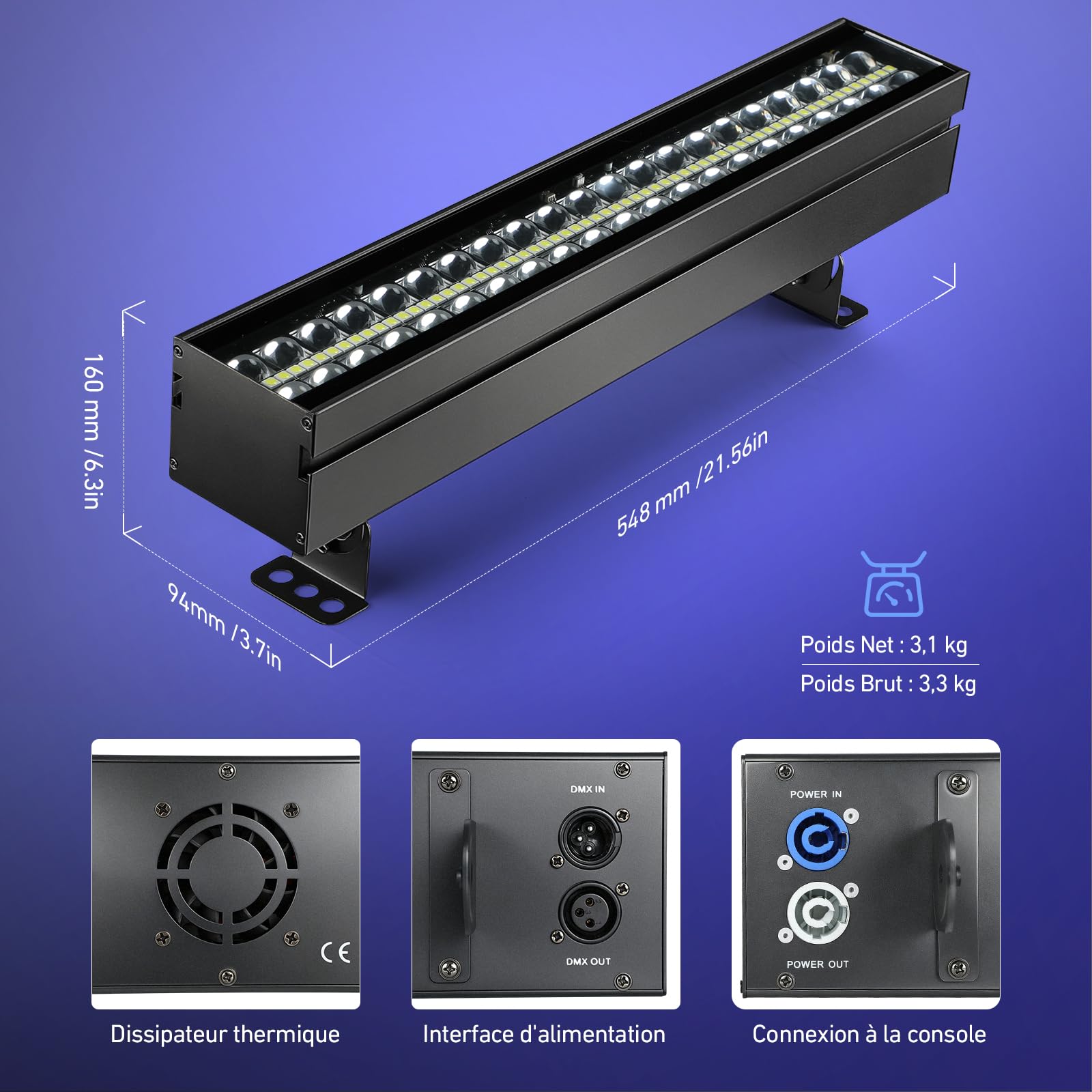 BETOPPER Barre Lumineuse LED RGBW 105W Lumière DJ avec Effets Beam Wash et Stroboscopiques, Mappage Pixel, DMX, Jeux de Lumiere LED Professionnelle pour éclairages, Clubs,Concerts et événements