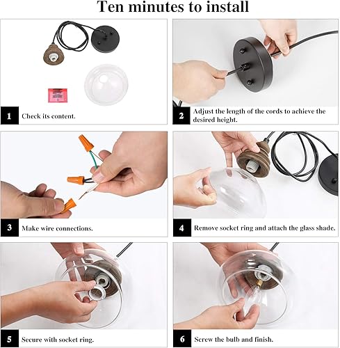 Miniatura 5 de LOG BARN Lámpara colgante de casa de campo con madera y vidrio transparente para isla de cocina, entrada, vestíbulo, dormitorio, comedor y sala de