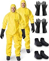 Kingdder 2-Pack Reusable Hazmat Suits with Acid-Resistant Gloves & Waterproof Shoe Covers - XL/XXL Protective Coveralls