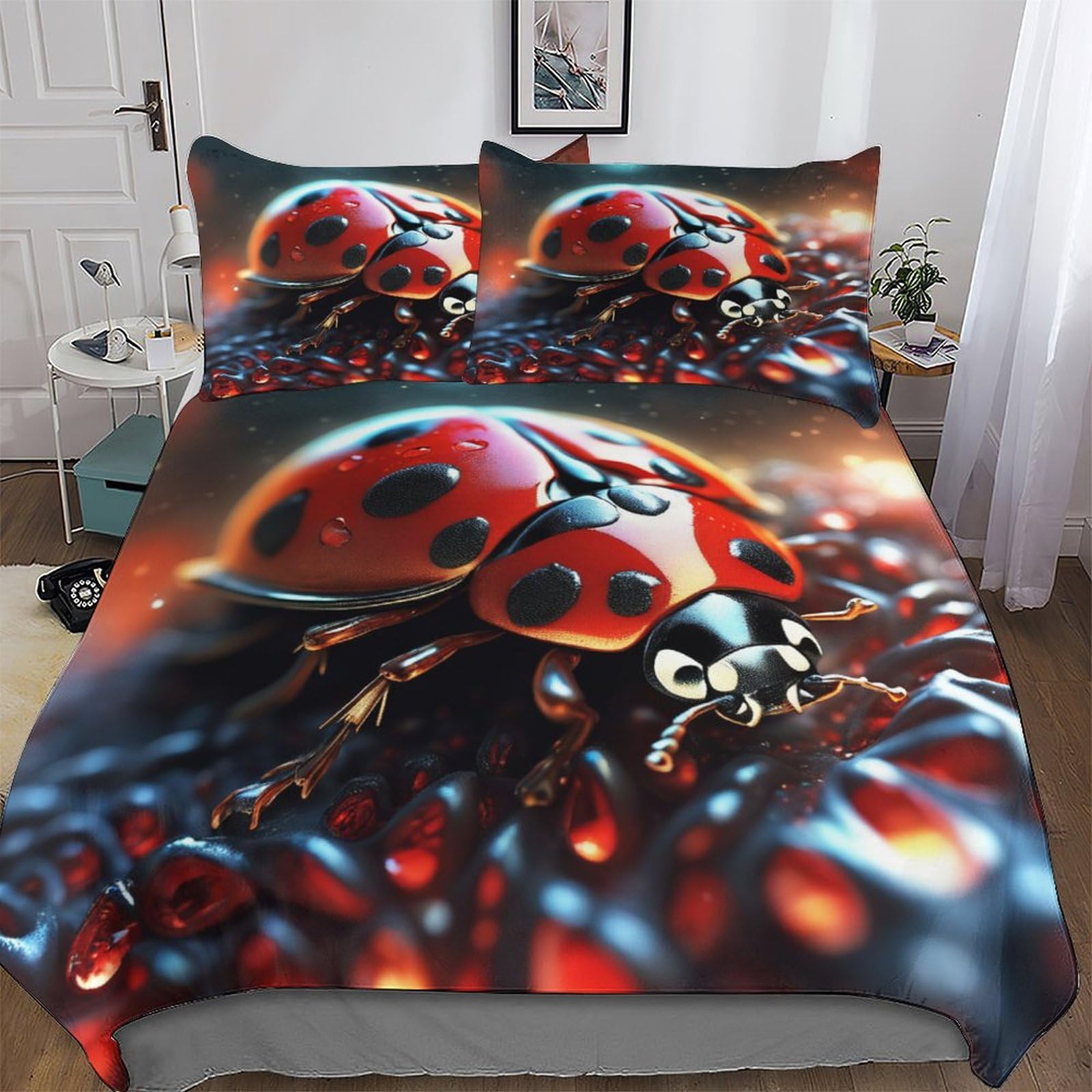 Housse de couette coccinelle 3D douce et infroissable pour en finir avec le linge rêche