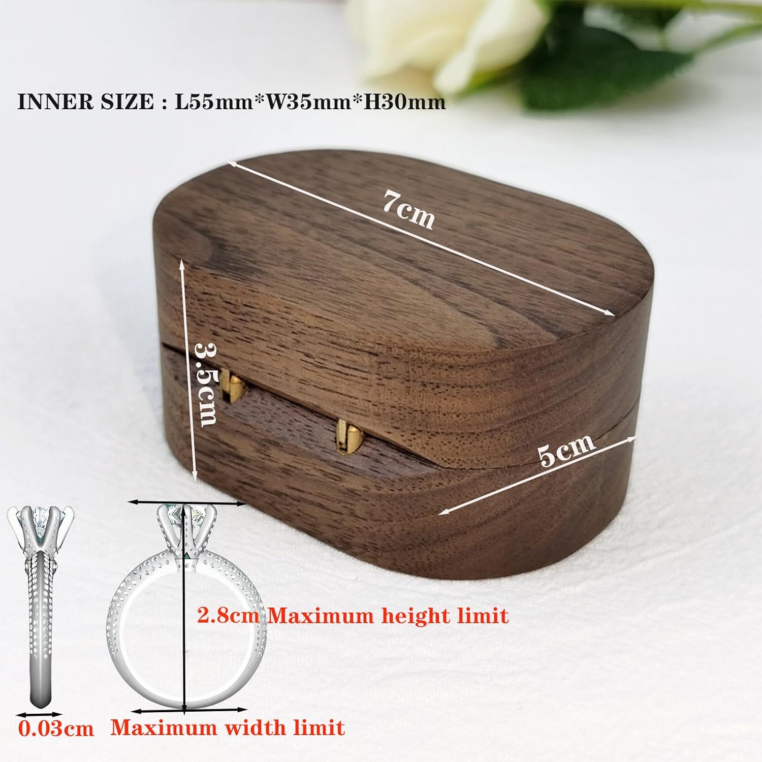 mens wood small ring case bearer holder single gift box 1 slot Proposal engagement ring box caja para anillo de compromiso rural retro ring earring gift box(Walnut swan velvet black lining) - Image 5