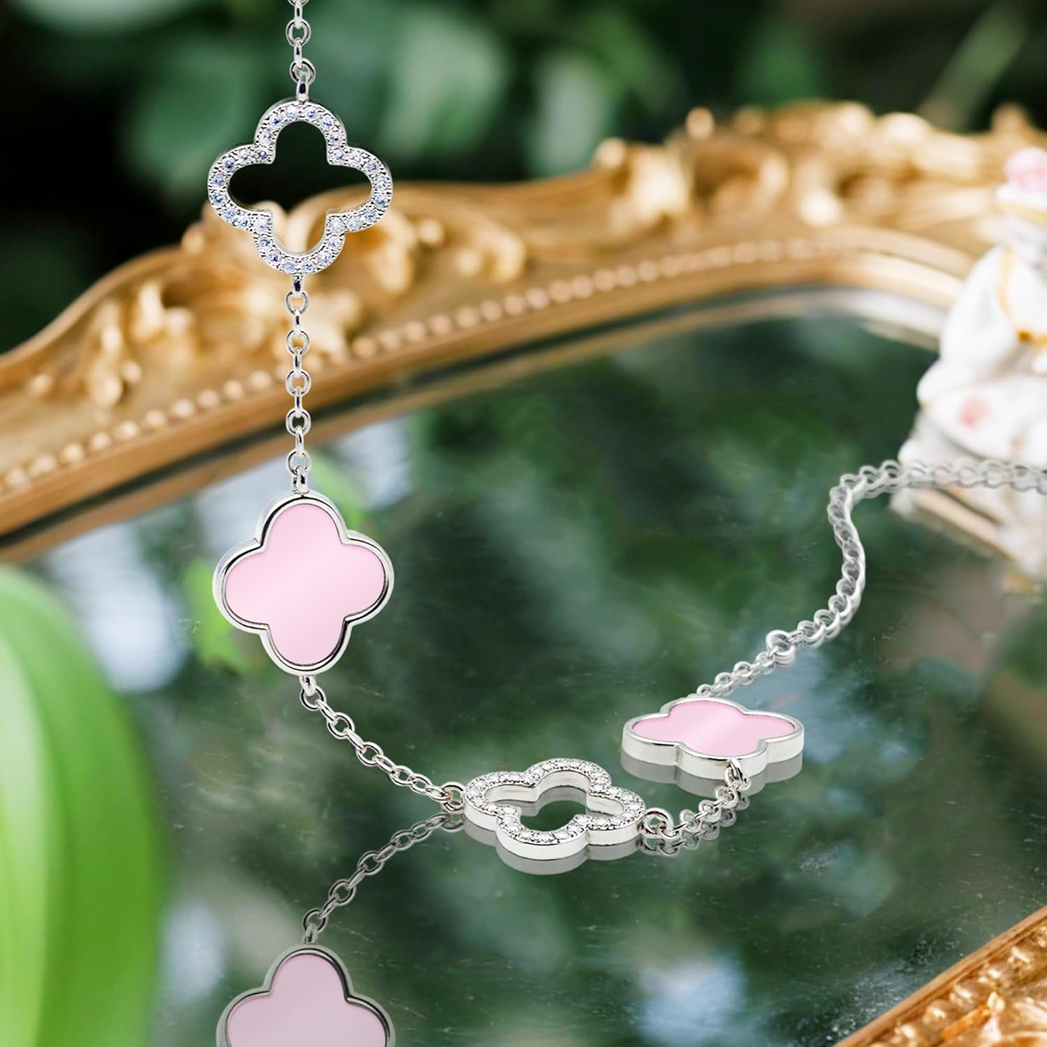 Clover Bracelet for Women 18k Gold Plated Silver Lucky Four Leaf Link Chain Bracelets Charm Trendy Jewelry Gifts for Women - Image 3