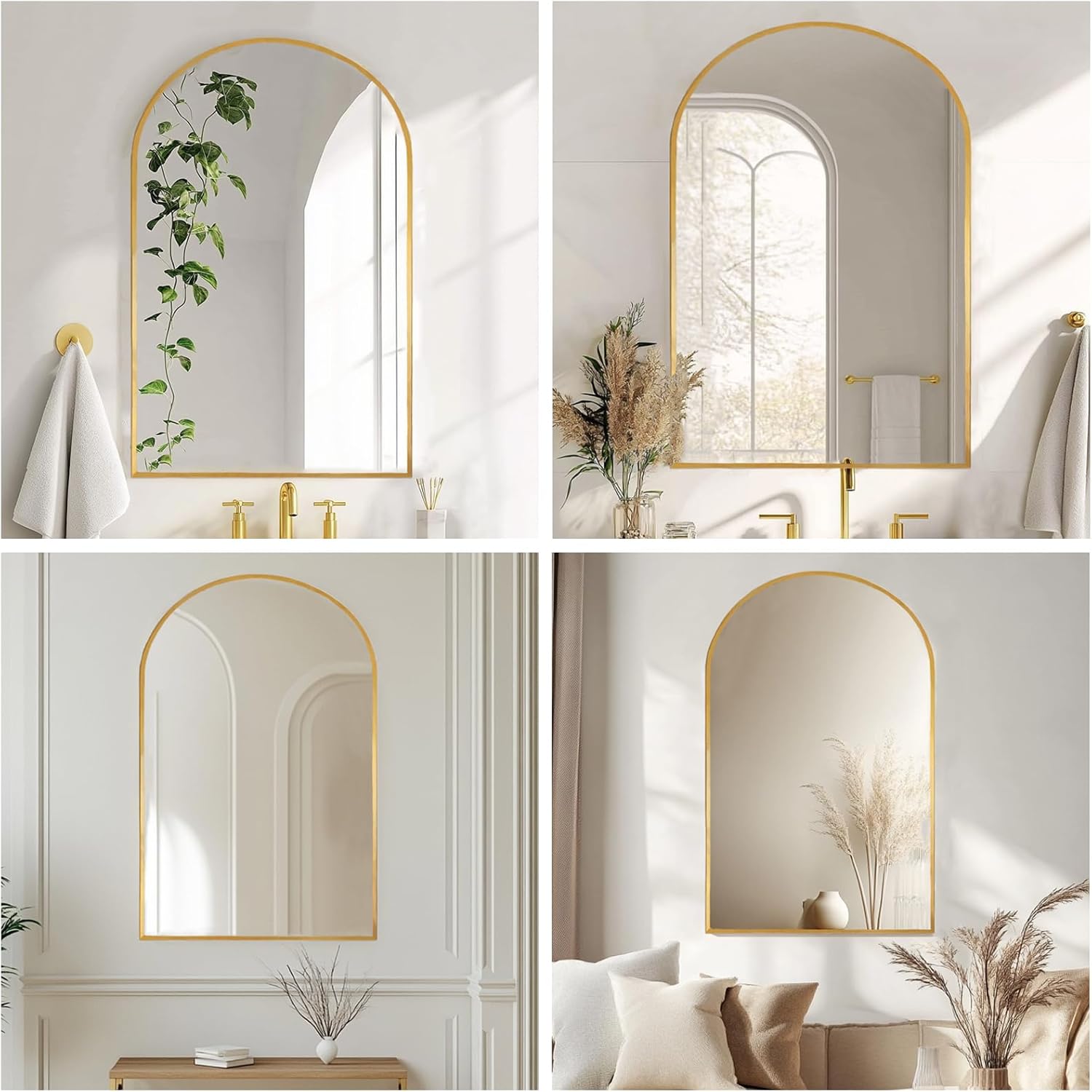Sunniry Gold Arched Mirror, 24x36 inch Arch Bathroom Mirror, Wall Mounted Vanity Mirrors Metal Frame, Arched Wall Mirrors for Bathroom, Livingroom, Farmhouse, Entryway.
