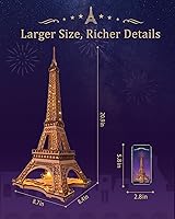 Vista 3 de Rolife Rompecabezas de madera 3D para adultos, Set grande de Torre Eiffel-Juegos de construcción de modelo LED, kits de arquitectura de París como