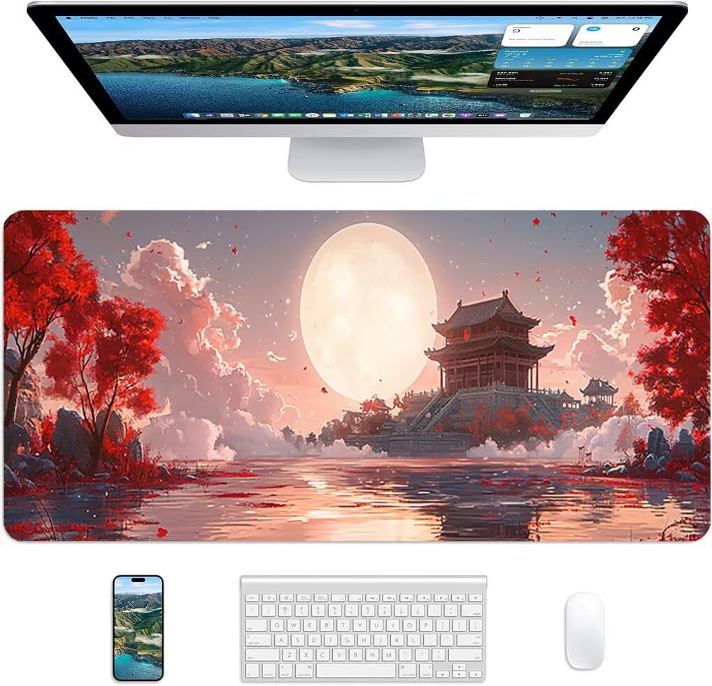 Wxuaixnn Stile Giapponese Tappetino Mouse Gaming XXL 160x80cm Impermeabile Tappeto Mouse con Base in Gomma Antiscivolo, Non-Slip Rubber Base, Paesaggio Mousepad XXL per Gamer e Ufficio -9864