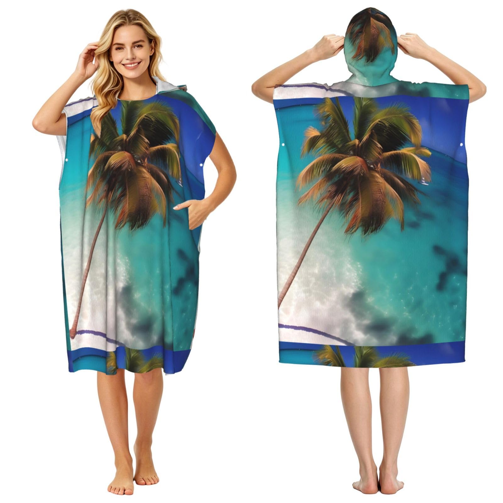 WSSYYBF WSSYYBFCaribbean Islands Adult hooded beach towel Oversized with Hood for Absorbent Quick Dry