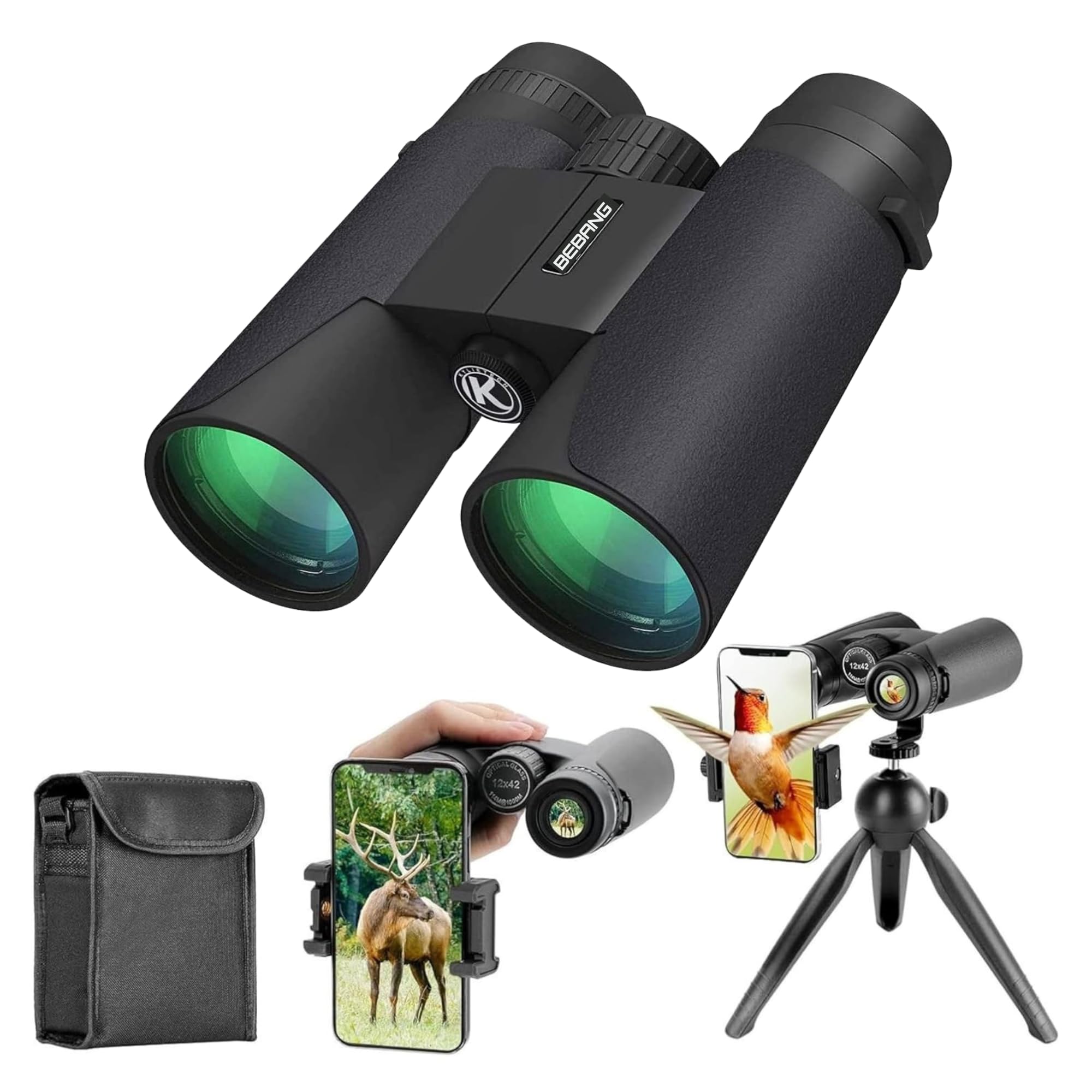 Bebang by Arvox Binoculars for Long Distance Zoom 12x42 with Phone Adapter & Tripod,Ultra HD Binoculars for Bird Watching,Safari | Range 2000 Meter | Wide Eye Peice | Bright BAK 4 Glass (12 X 42)