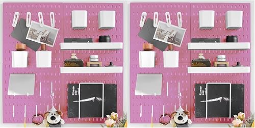 Miniatura 11 de Kit de tablero de clavijas montado en la pared, panel organizador de 25.2 x 25.2 pulgadas, instalación grande, rentable y sin clavos, color blanco