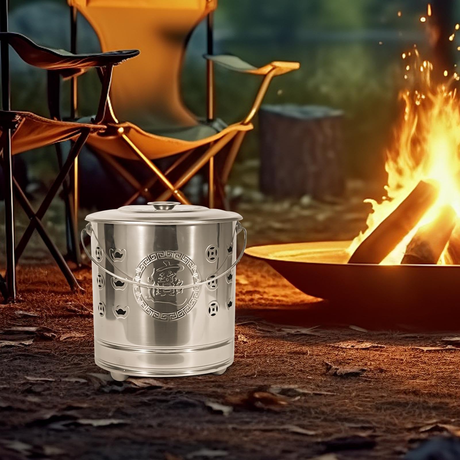 Barril Quemar - Quemador De Exterior Inoxidable - Jaula para Incineración De Doble Capa con Tapa, Mango Y Gancho para Fuego, para Patio, Jardín, Terraza, Patio, Camping, Balcón, Playa