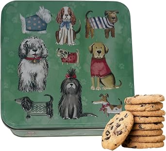 Embossed Biscuit Tin Gift Set | Stem Ginger & Lemon and Clotted Cream Chocolate Chip Shortbread Biscuit Gift | Valentines Day, Birthday Gift, Thank You Gifts | Mothers Day Dogs in Jumper