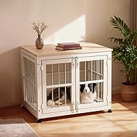 EOXNYZR 32 Inch Heavy Duty Dog Crate Furniture - Stylish Wooden End Table Kennel for Small Medium Dogs, Escape-Proof 3-Door Design