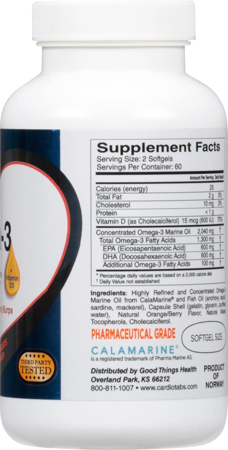 Omega-3 Extra Strength + Vitamin D3, Triglyceride Form, 1300 mg Omega-3, 600 DHA / 600 EPA, with 600 IU Vitamin D3