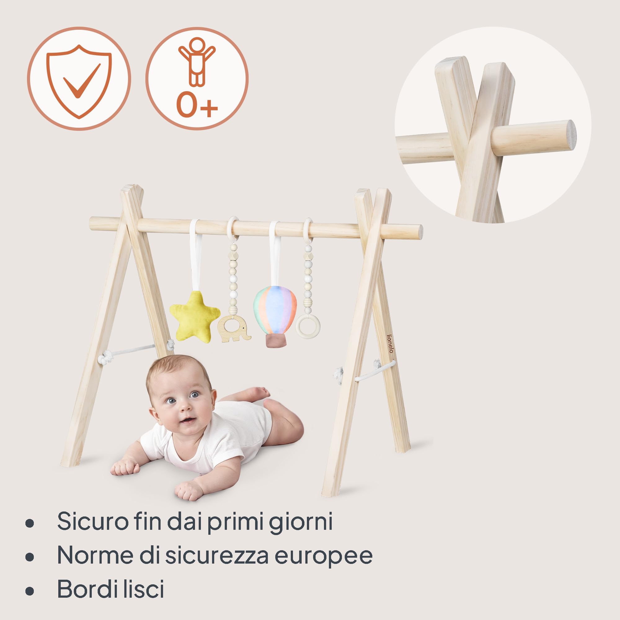 Lionelo Anis Palestrina Legno Baby Gym Giochi Rimovibili Pieghevole Centro Attività Neonato Giocattolo Montessori
