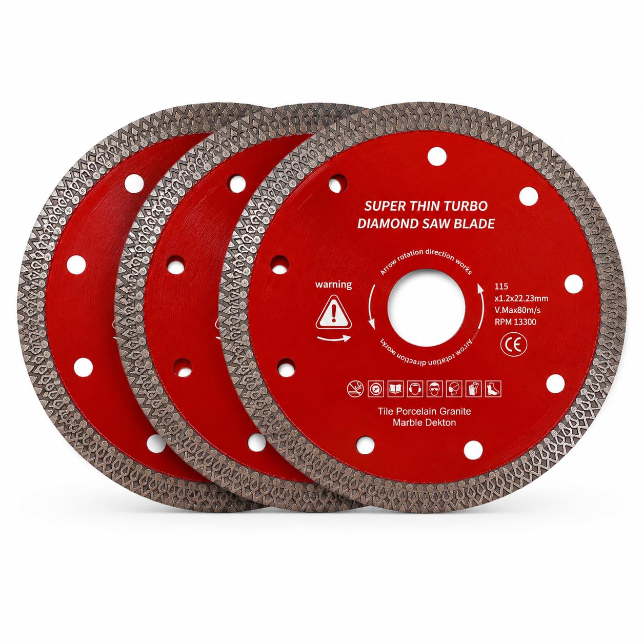 115mm Diamond Cutting Discs 3 Pack Turbo Mesh Diamond Blade for Porcelain Tile Ceramic Granite Marble 4.5 Inch Angle Grinder Disc