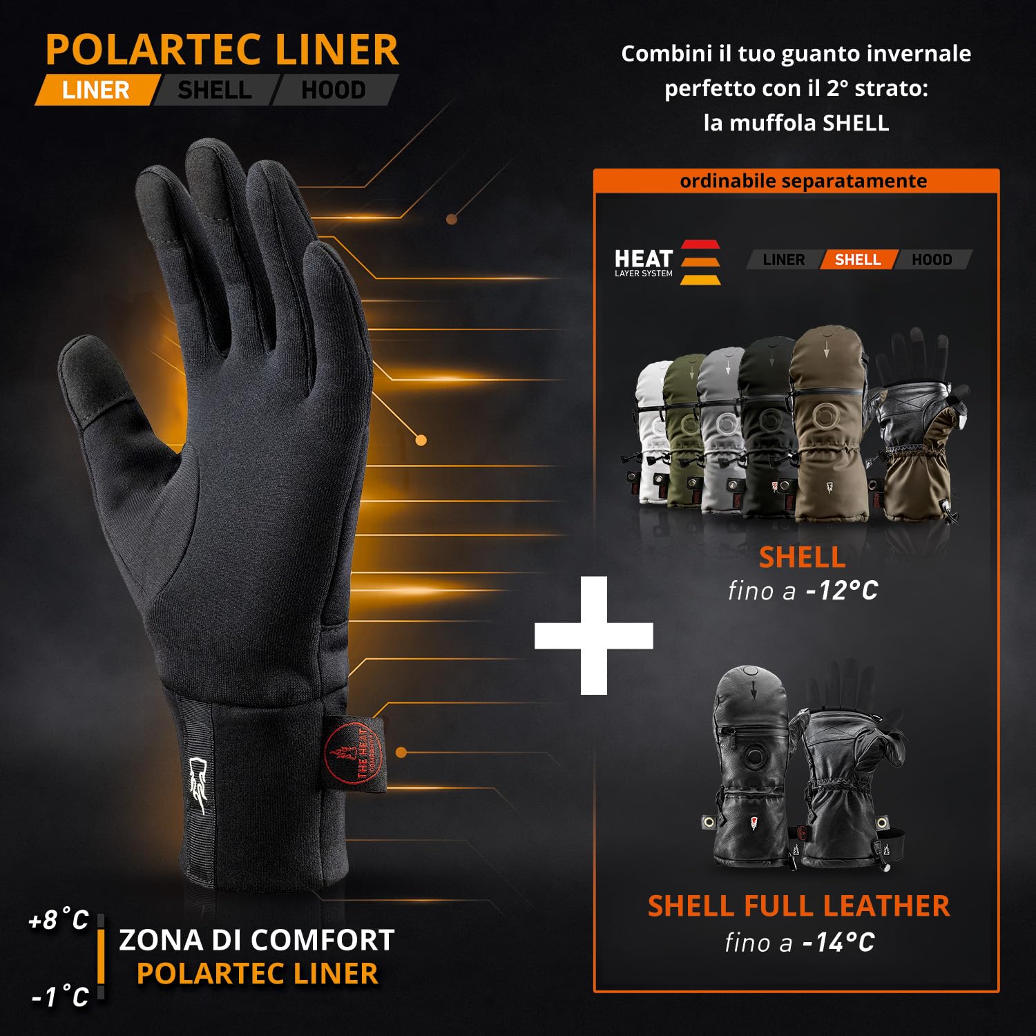 THE HEAT COMPANY – POLARTEC LINER - Guanti invernali caldi per uomo & donna - Qualità premium - Guanti termici per touch screen - Per lo sport, la corsa e il lavoro - Guanti neri