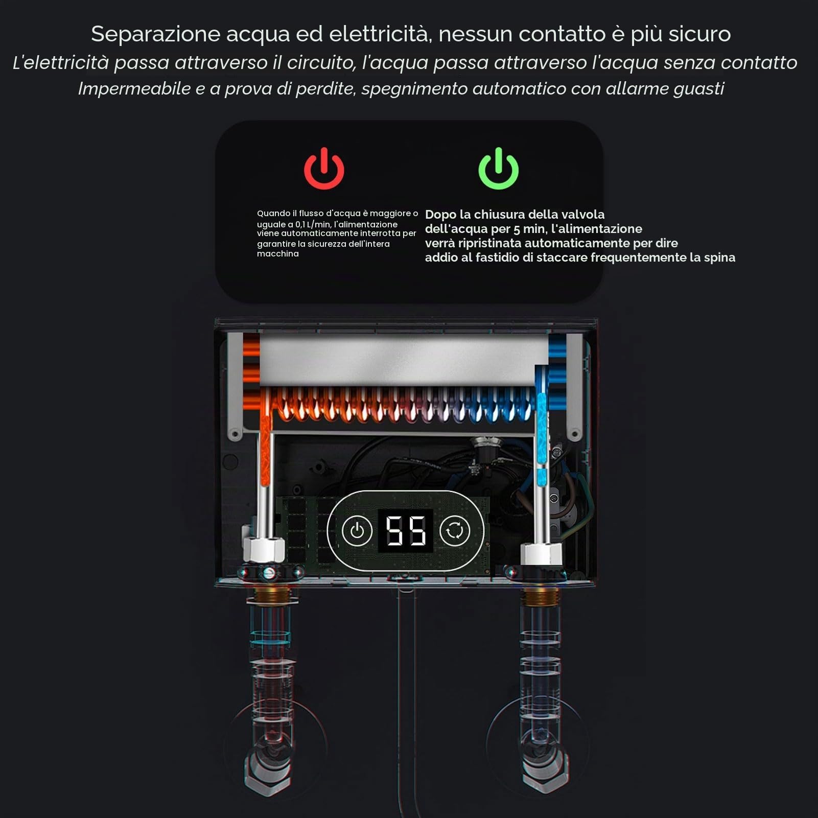 Mxzzand Scaldabagno Elettrico Istantaneo, Scaldabagno Senza Serbatoio in ABS, Risparmio Energetico e Idrico, 220V, Installazione Semplice Sotto Lavello